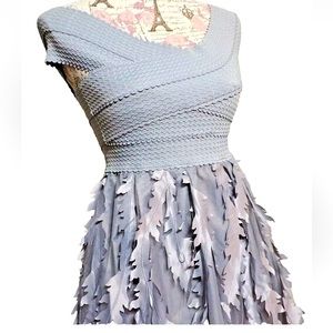 Fuqi Dress Sleeveless Fit Flare Gray Silver Elegant Flowing Leaf Leaves Sz Small